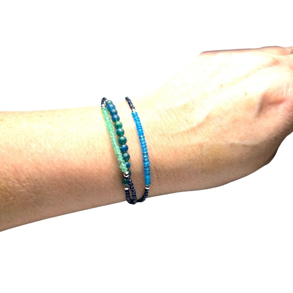 Solid 14K White Gold  Natural Emerald Black Opal Sapphire Wrap Bracelet Necklace - Picture 3 of 7